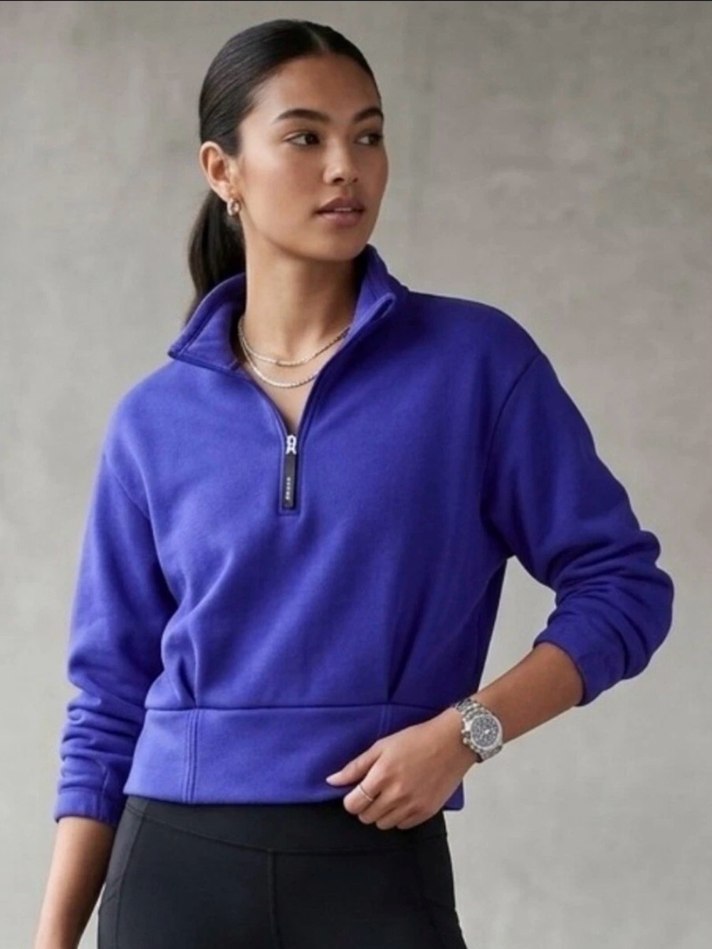 Athleta Altitude Polartec Half-Zip Pullover Sweatshirt L Noble Purple Blue Solid